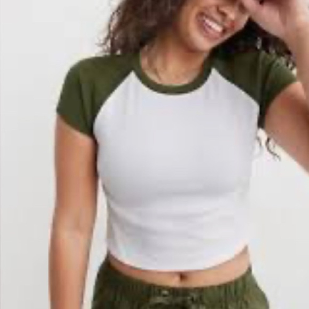 Aerie Green and White Crop Top